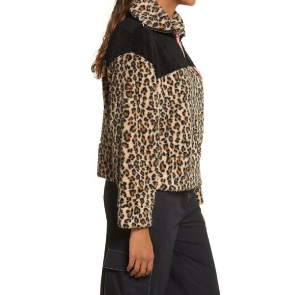 BP. Women's Leopard Colorblock‎ Fleece Pullover in Tan Dale Leopard XXS $55 - Picture 3 of 6